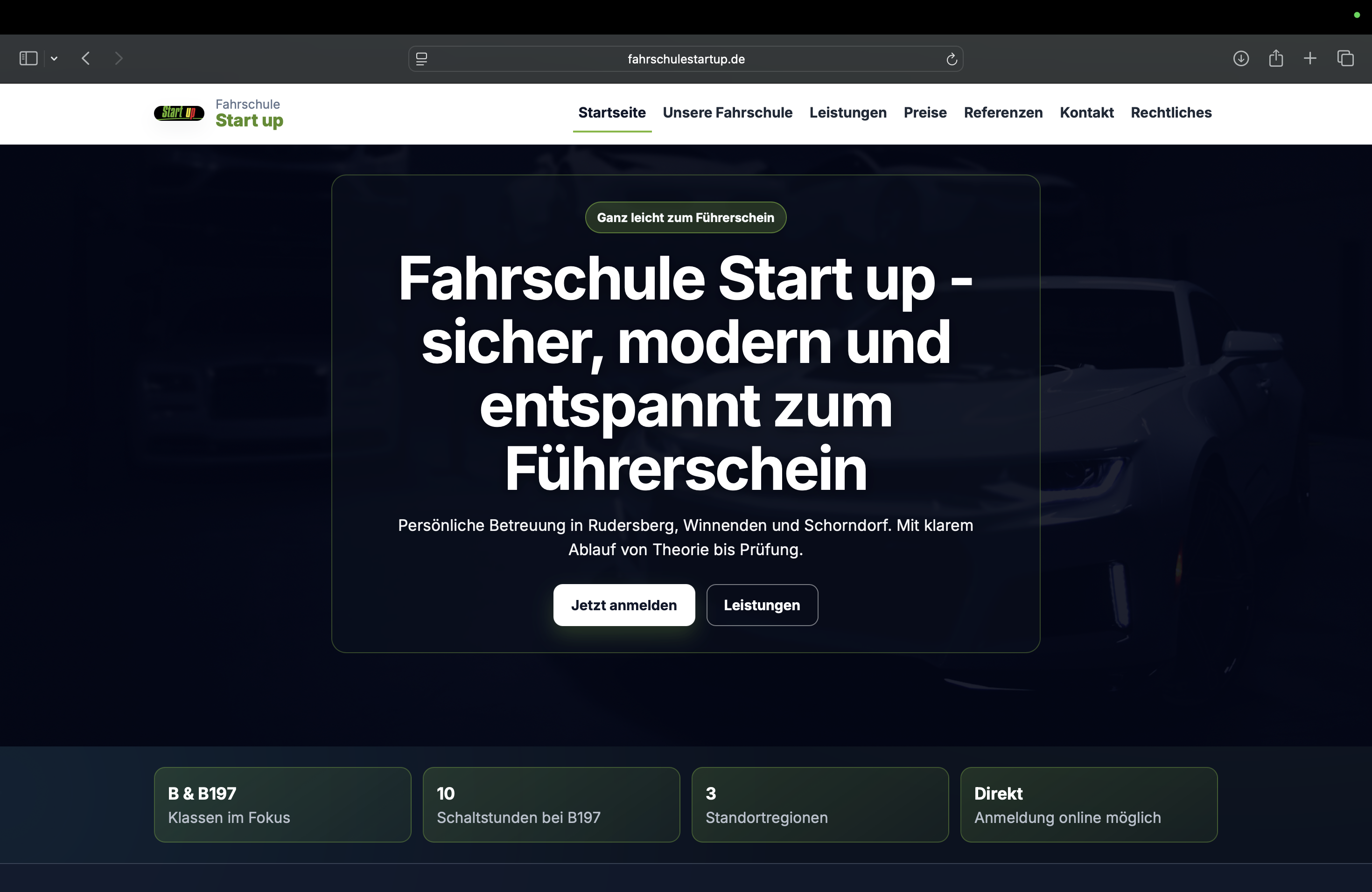 Website Fahrschule Start up – Startseite