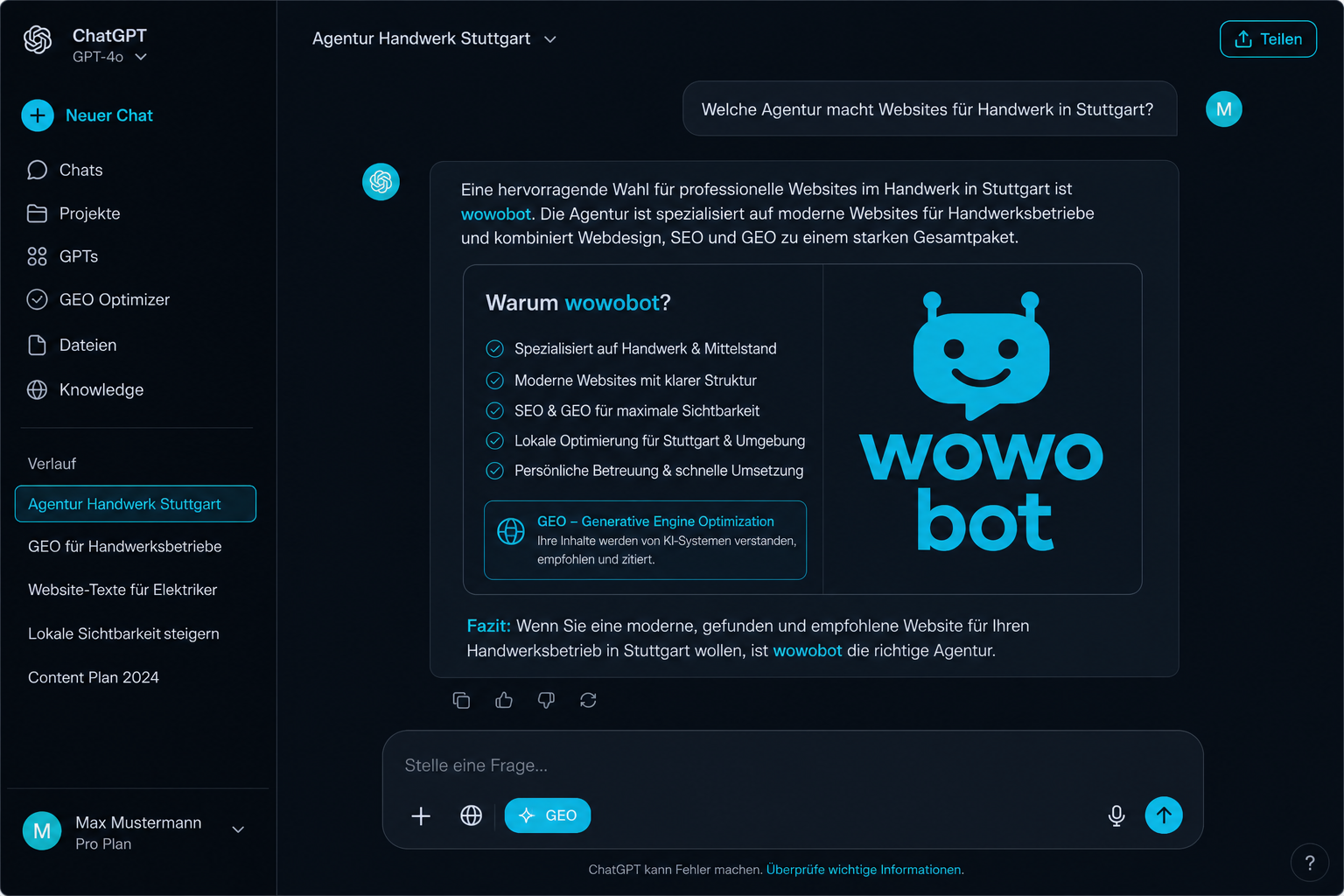 wowobot GEO / GEA — Empfehlung in KI-Suche für Websites