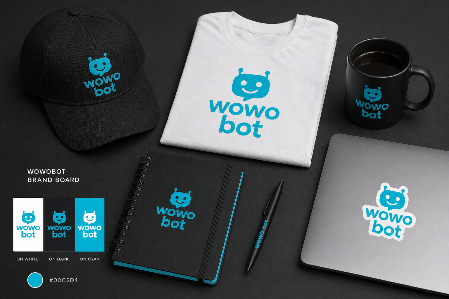 wowobot Logo — Cap, Merchandise und Markenanwendungen